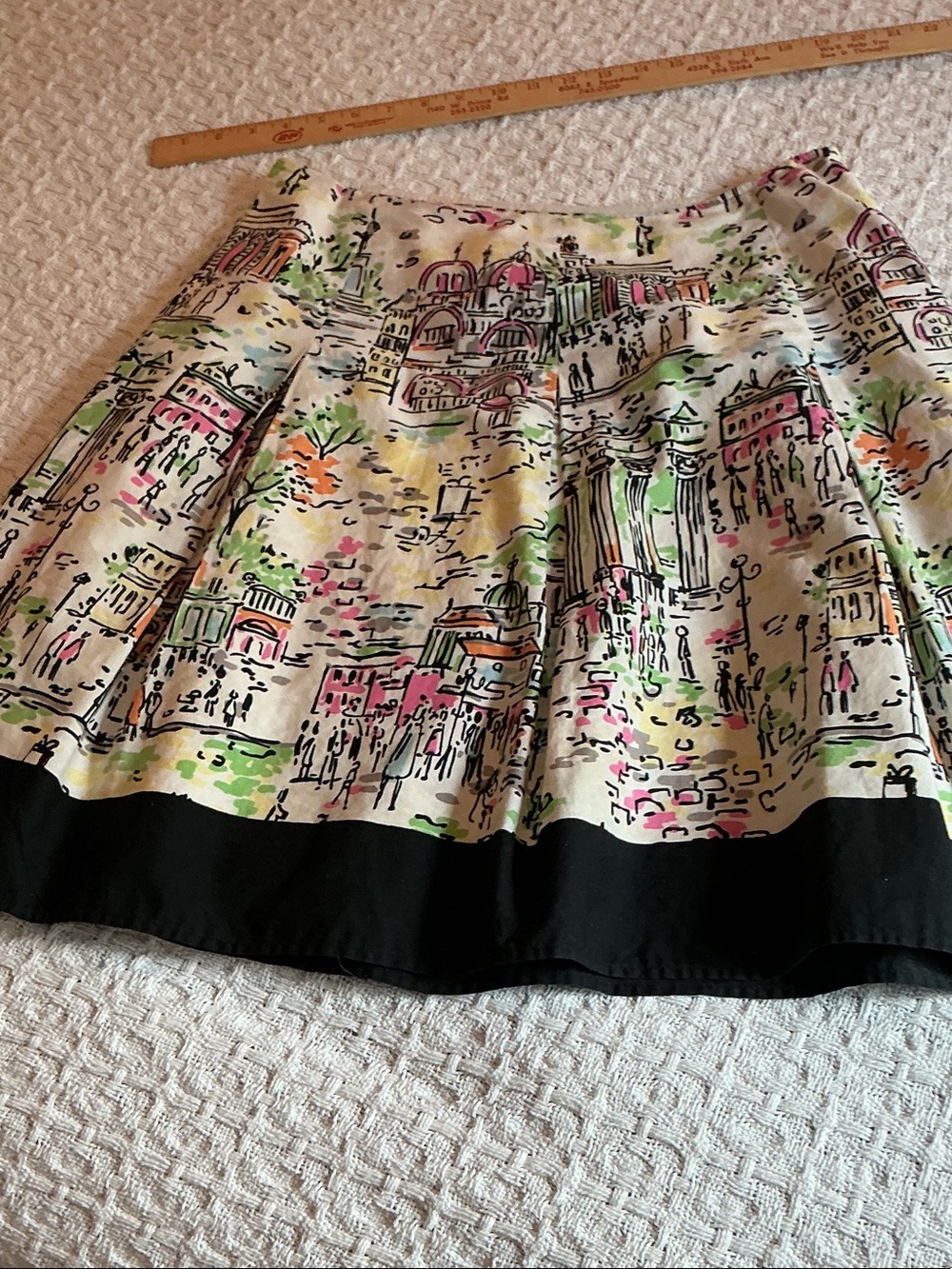 Talbots Multicolor Printed A-Line Skirt with Black Band